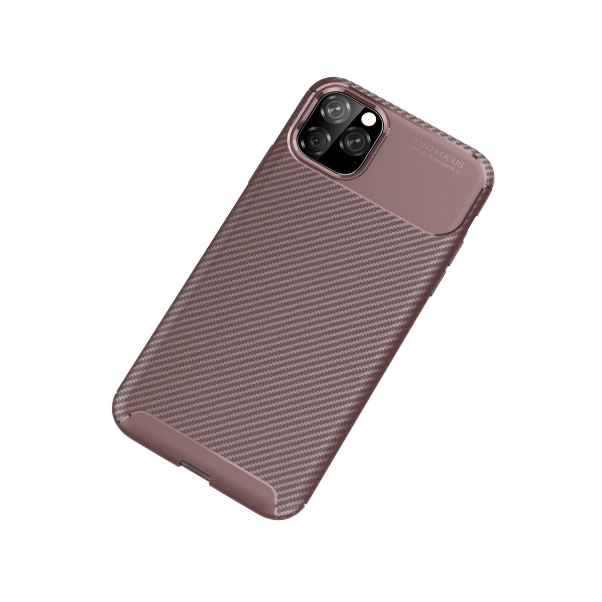 Karbon fiber dokulu, üçlü kamera kesimli, rose altın rengi telefon kılıfı.