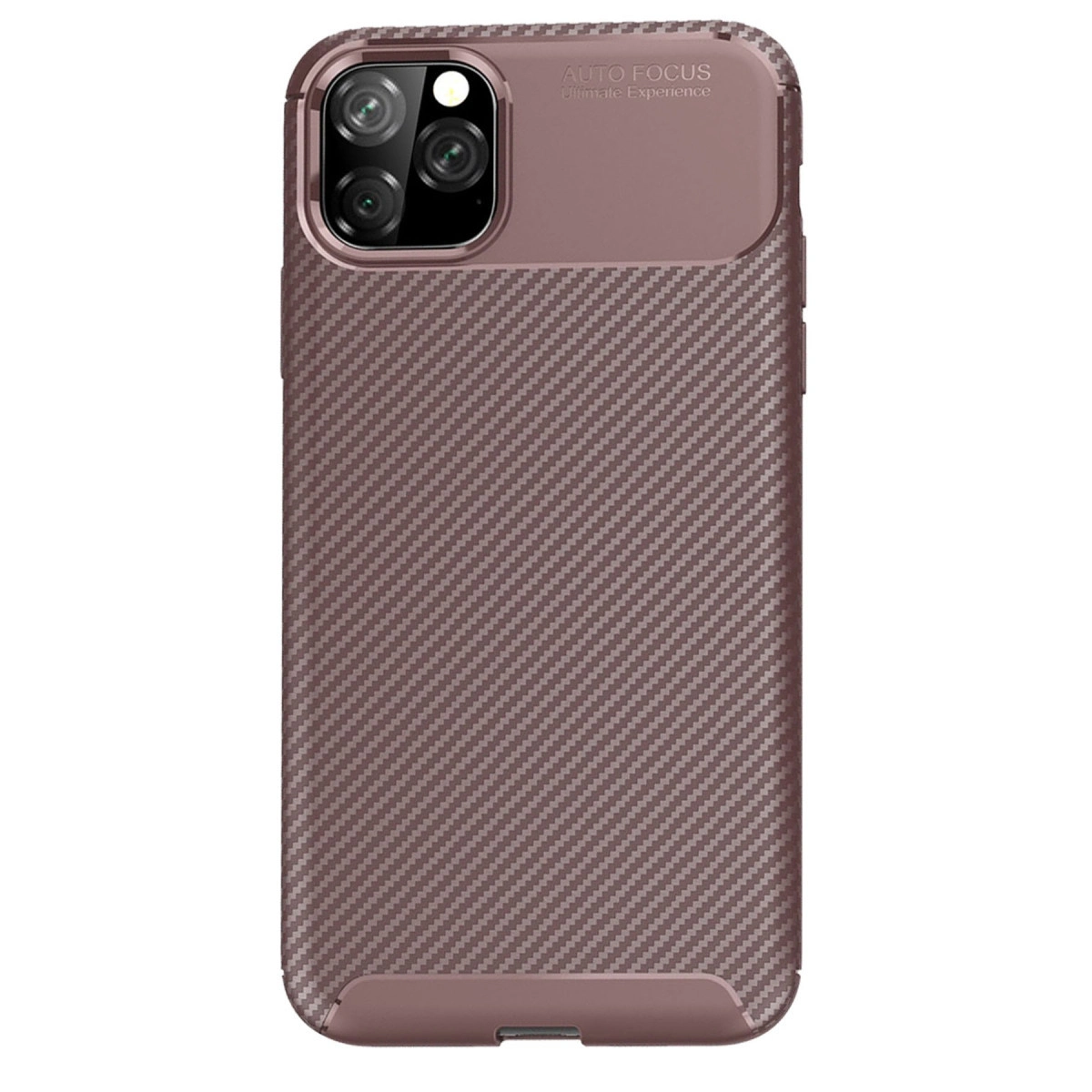 Karbon fiber desenli, üçlü kamera kesimli, gül altın rengi telefon kılıfı.