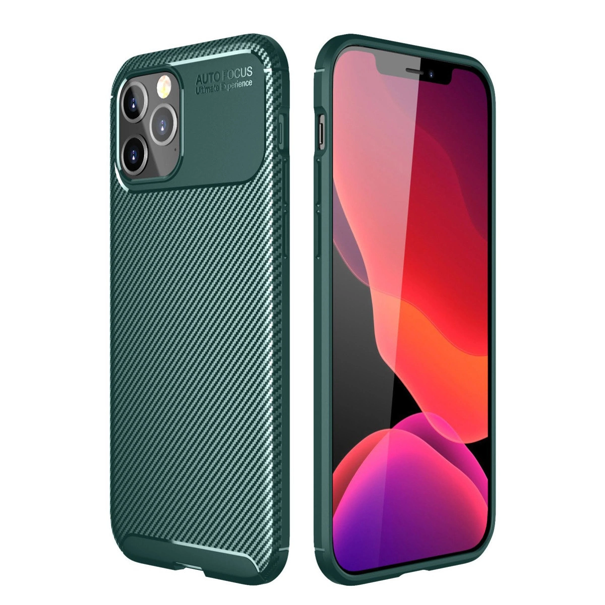 NEWFACE iPhone 11 Pro Uyumlu Auto Focus Karbon Kapak Telefon Kılıfı Yeşil