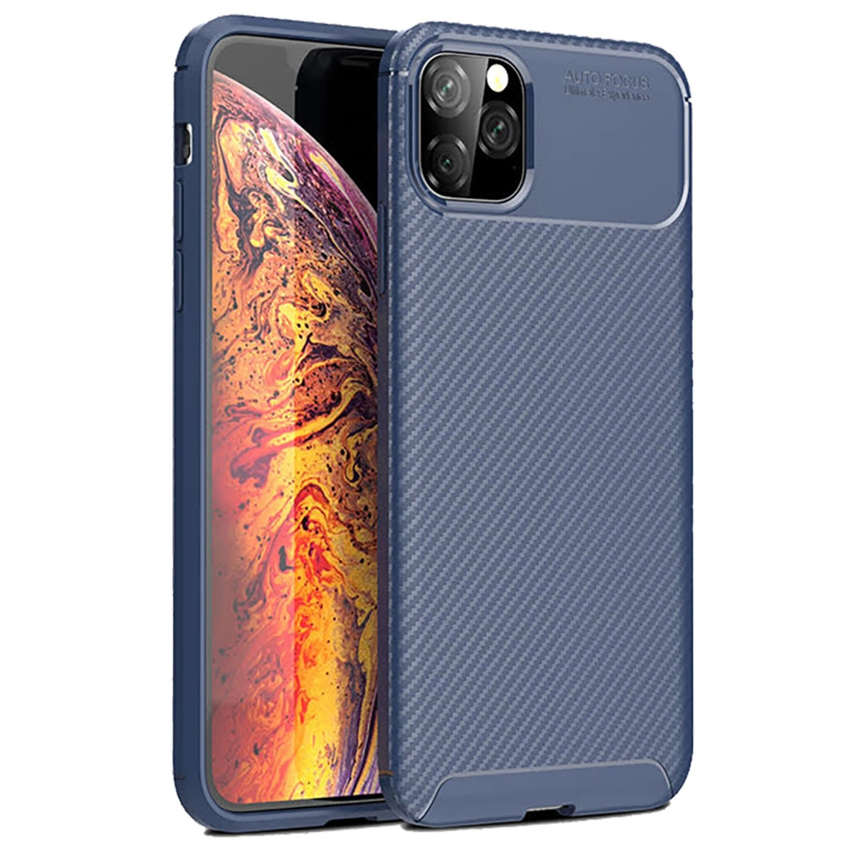 NEWFACE iPhone 11 Pro Max Uyumlu Auto Focus Karbon Kapak Telefon Kılıfı Lacivert