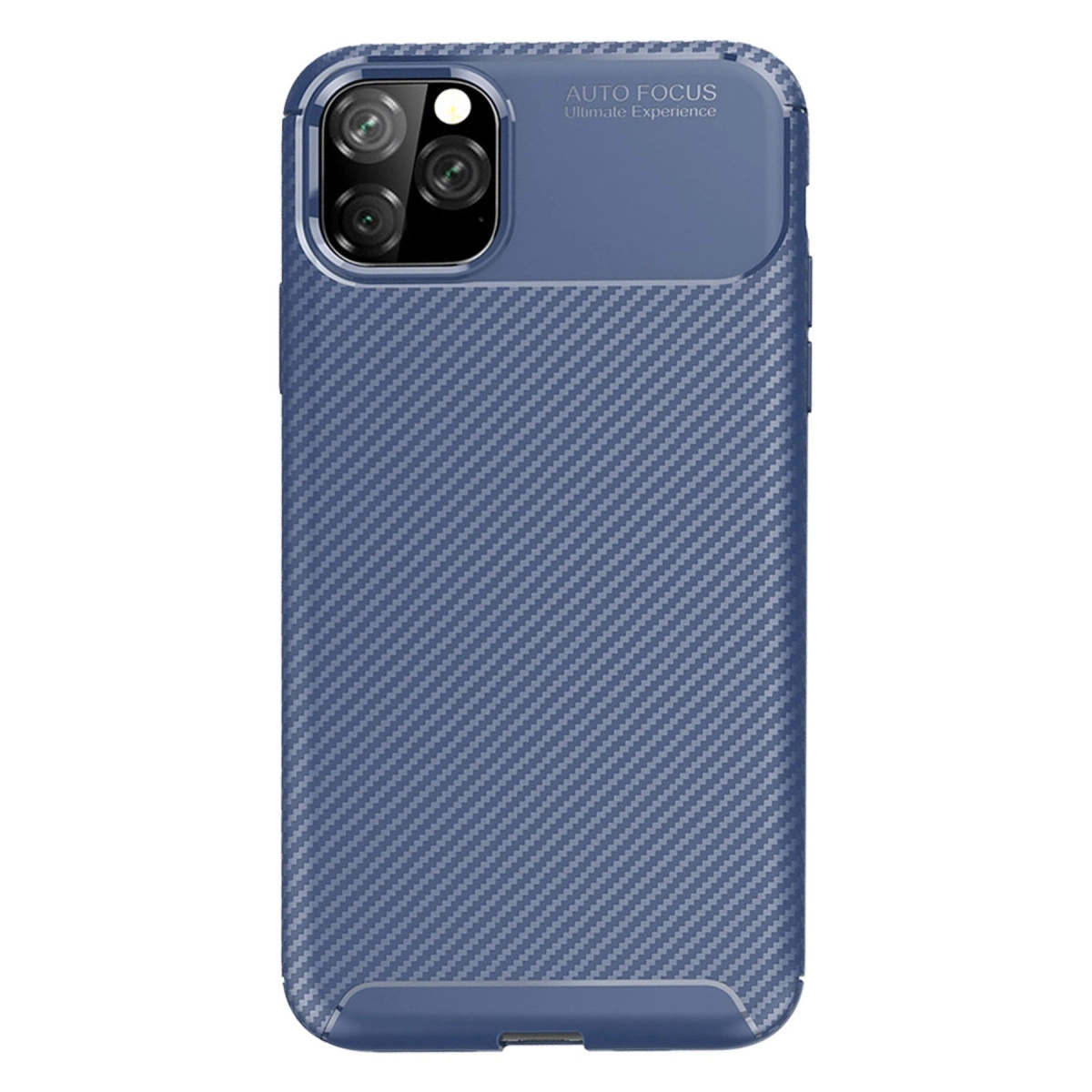Karbon fiber dokulu, üçlü kamera kesimli mavi telefon kılıfı.