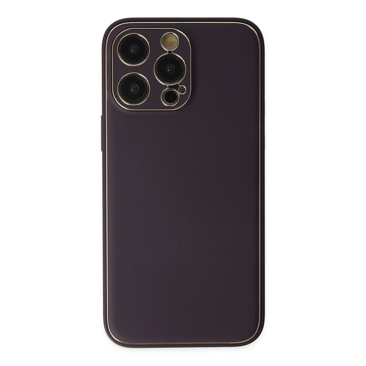 NEWFACE iPhone 13 Pro Max Uyumlu Coco Deri Silikon Kapak Telefon Kılıfı Derin Mor