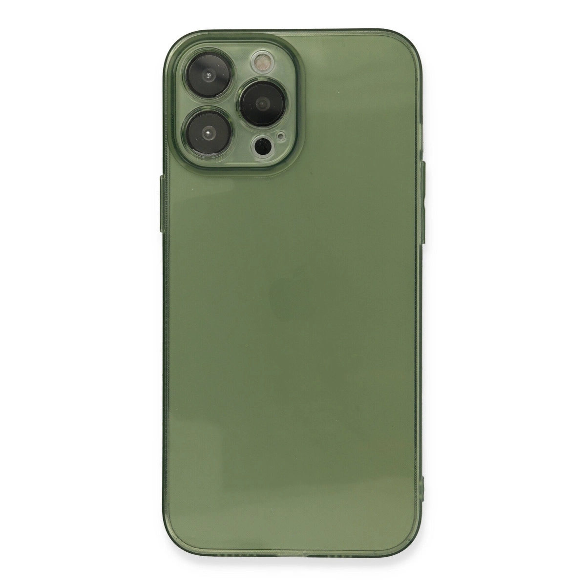 Üçlü kameraya ve Apple logosuna sahip yeşil akıllı telefonun arkası.