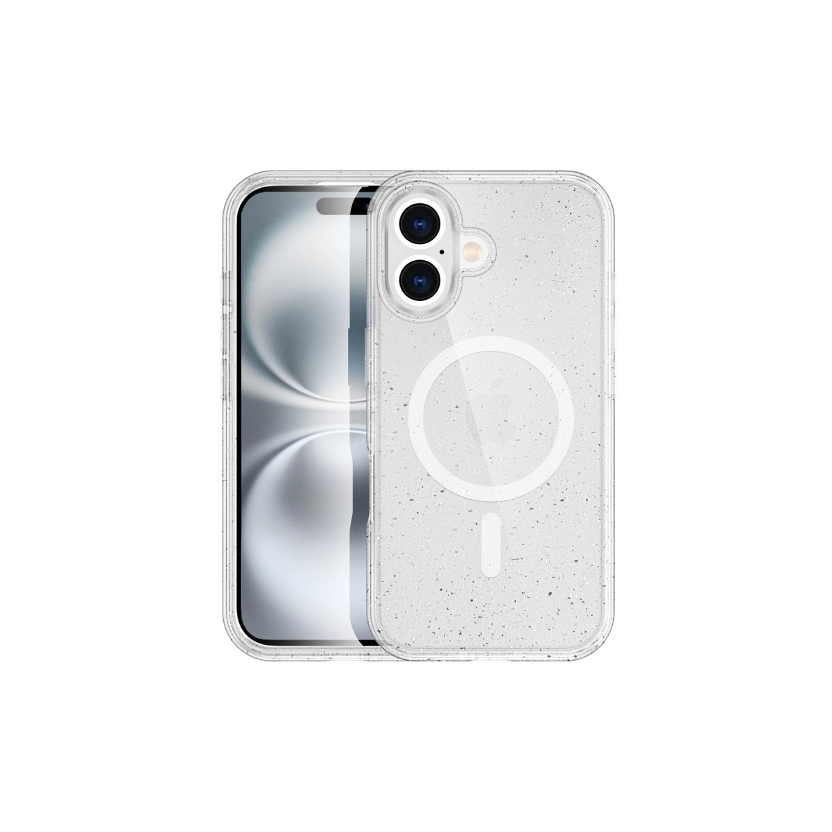 Benekli şeffaf telefon kılıfı, iPhone üzerinde.