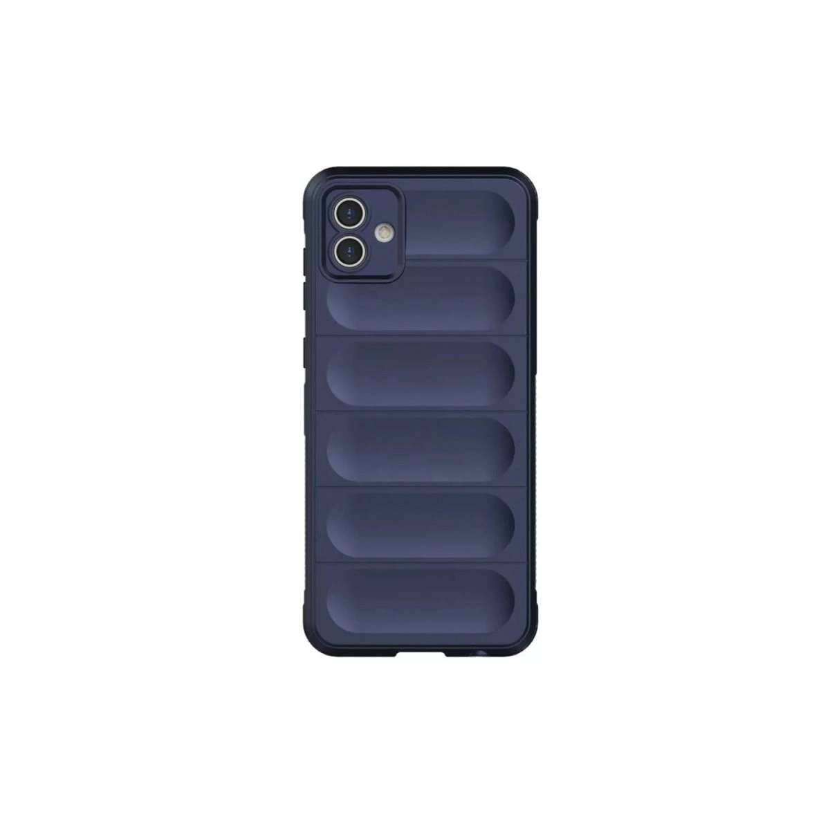 Yatay çıkıntılı ve kamera kesimli lacivert telefon kılıfı.