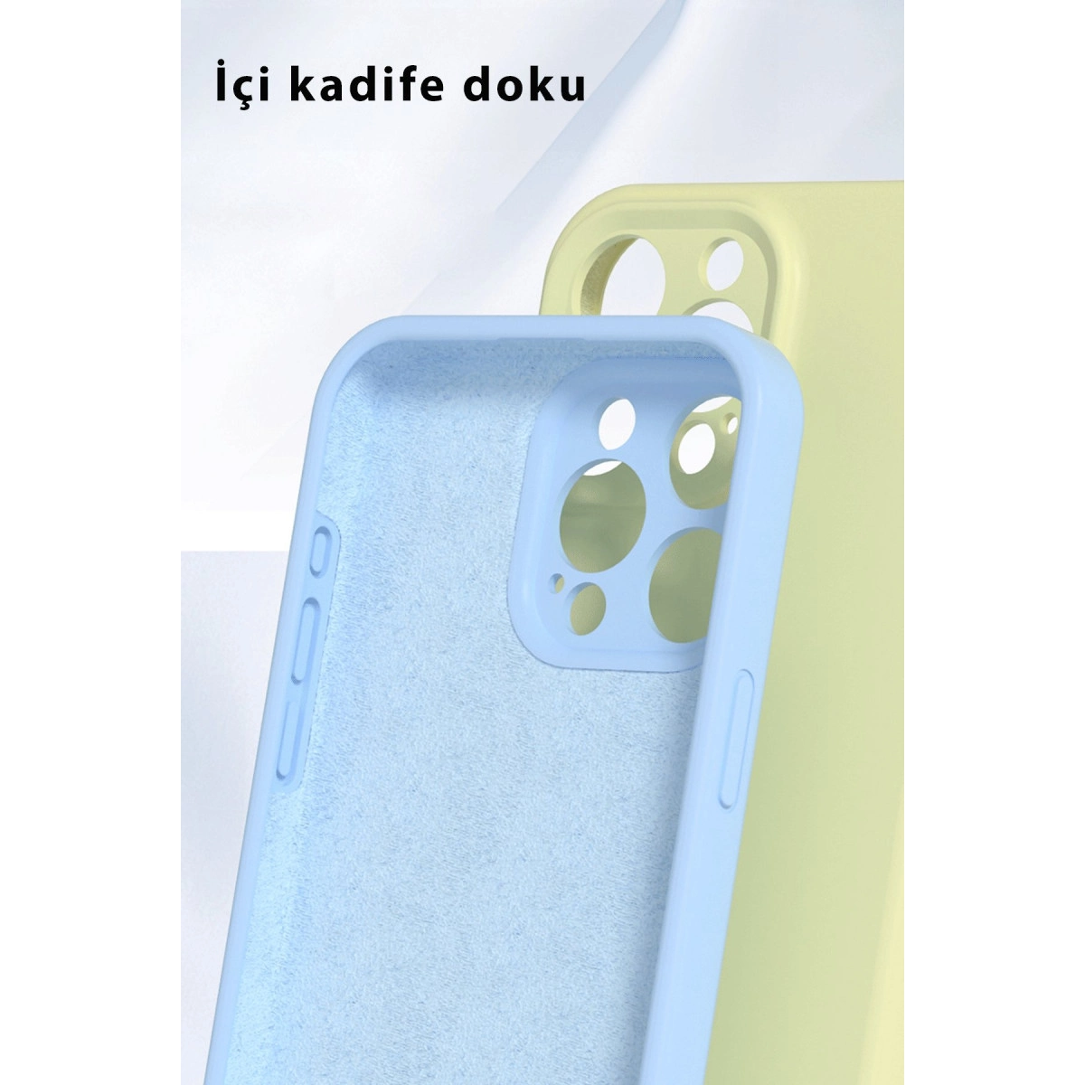 Açık mavi ve sarı telefon kılıfları yumuşak iç dokulu.