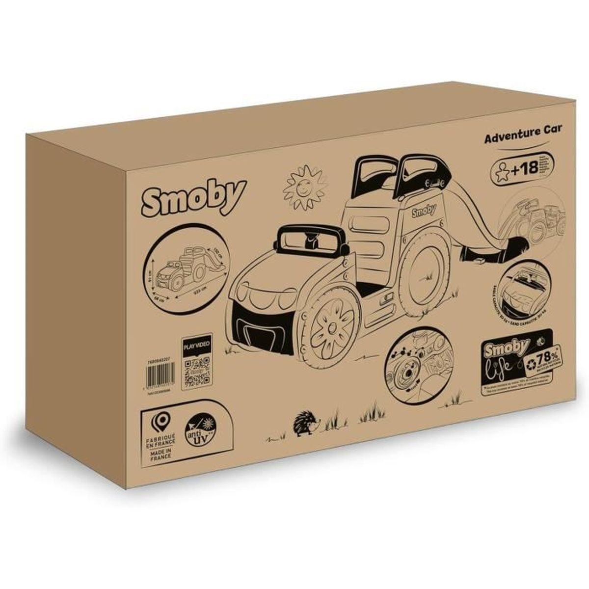 La confezione mostra un'auto giocattolo con logo Smoby e età 18+.