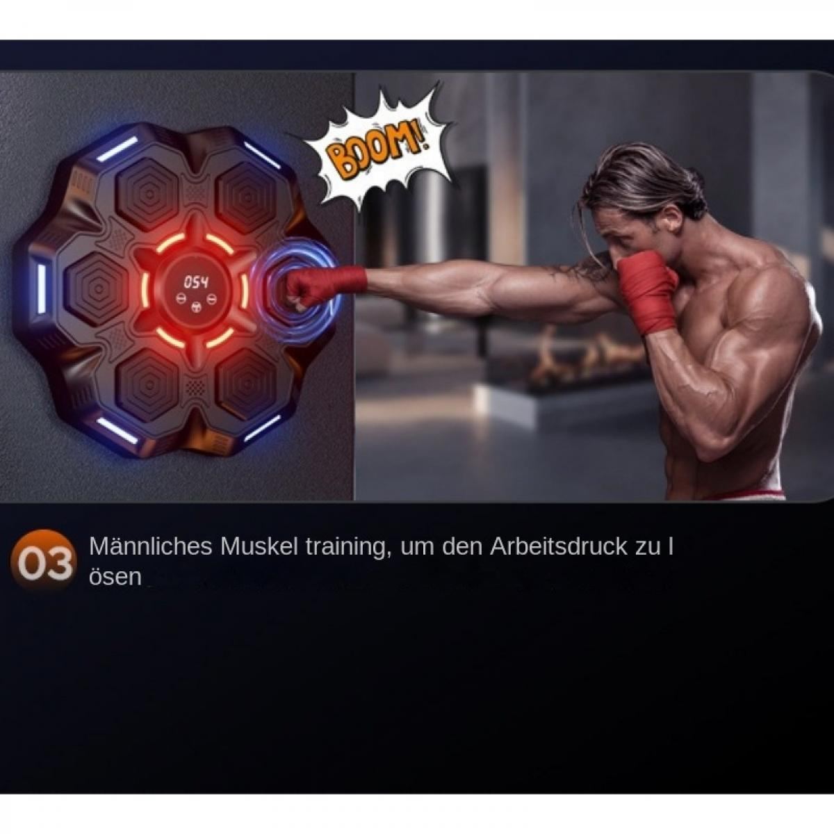 Ein Mann boxt gegen ein leuchtendes Ziel. Mann-Muskeltraining, um Arbeitsdruck abzubauen.