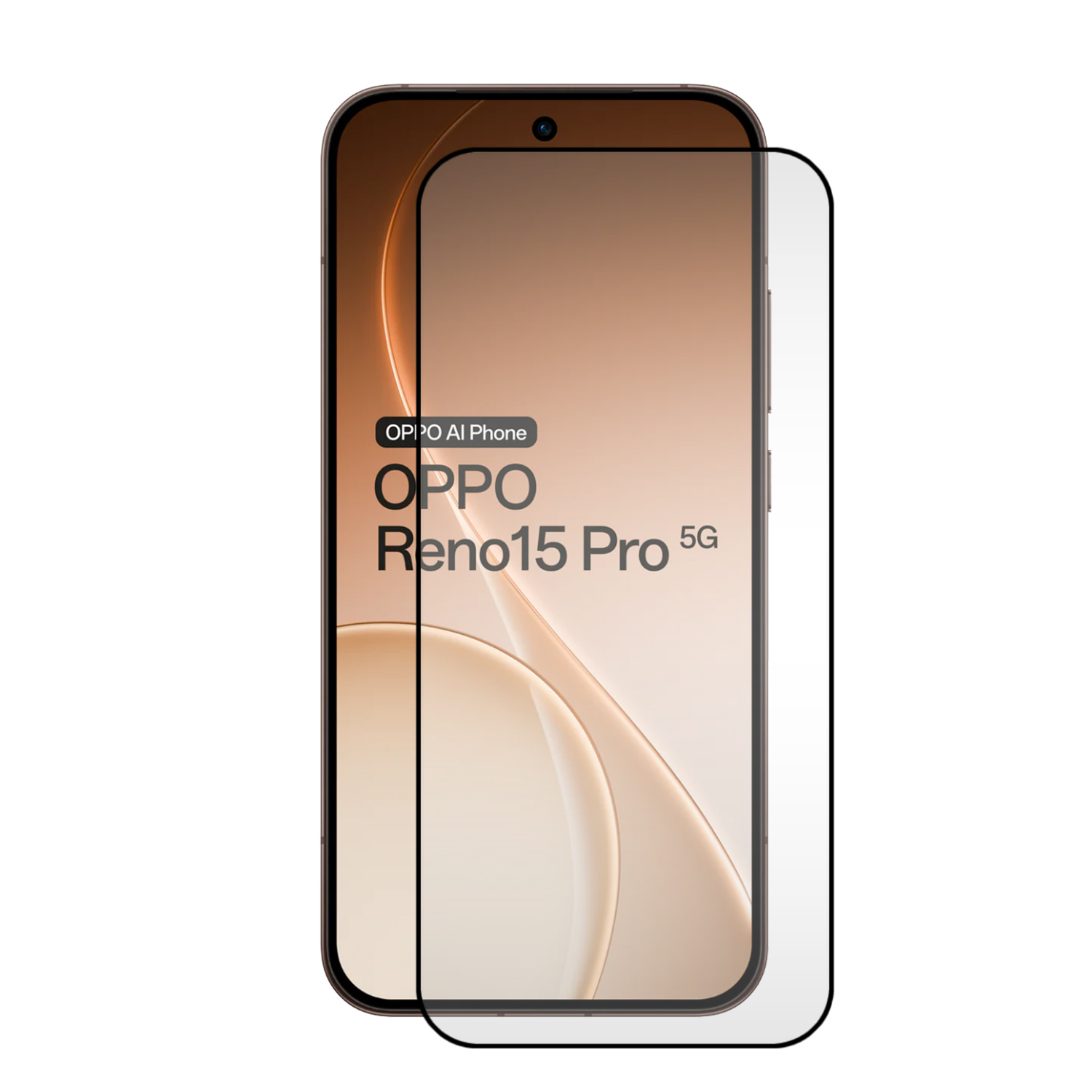 Een zwarte schermprotector voor een OPPO Reno15 Pro 5G smartphone.