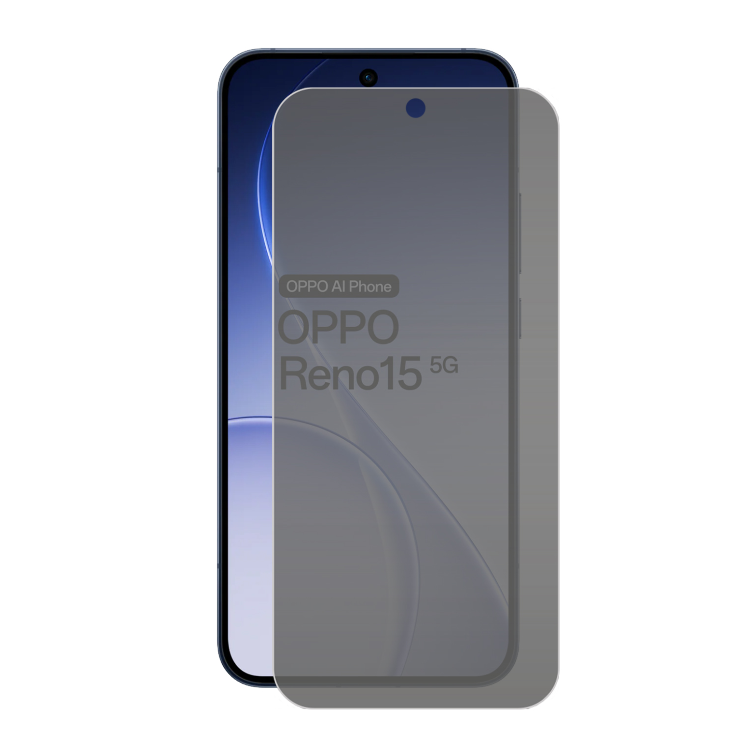 Een OPPO Reno15 5G smartphone met een screenprotector.