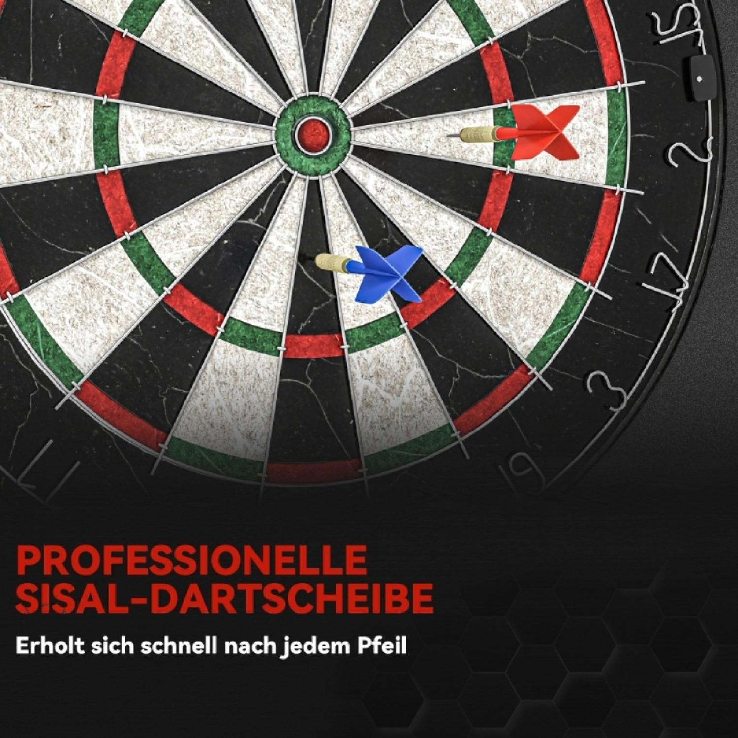 Professionelle Sisal-Dartscheibe mit zwei Pfeilen.