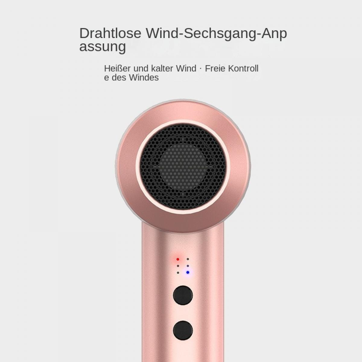 Ein roségoldener Haartrockner mit schwarzem Gitter und Bedienknöpfen.