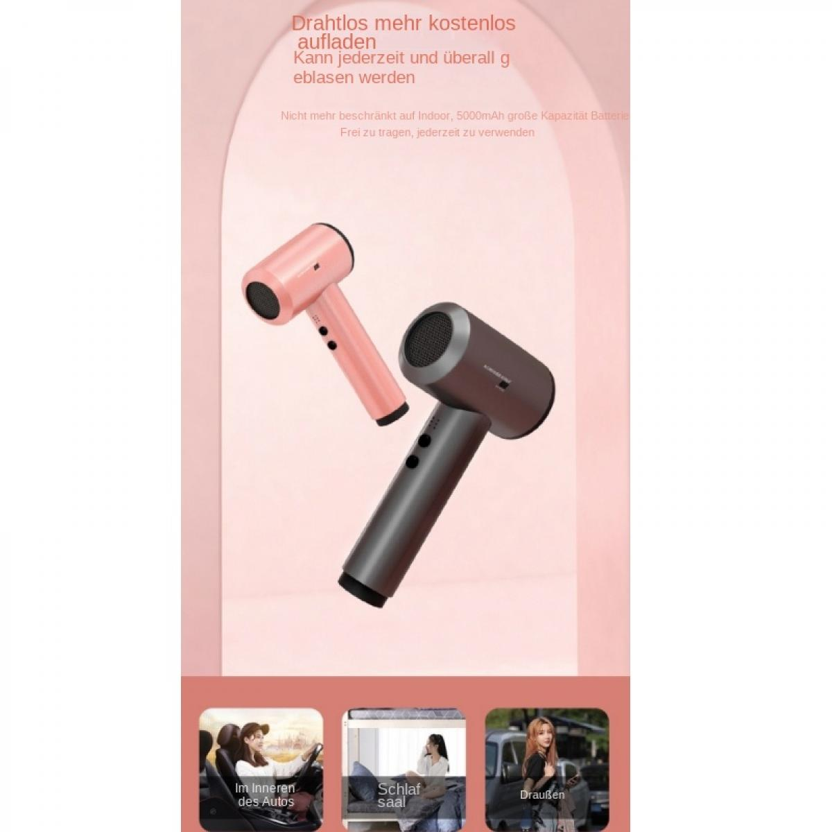 Zwei kabellose Haartrockner, einer rosa, einer grau, auf rosa Hintergrund.