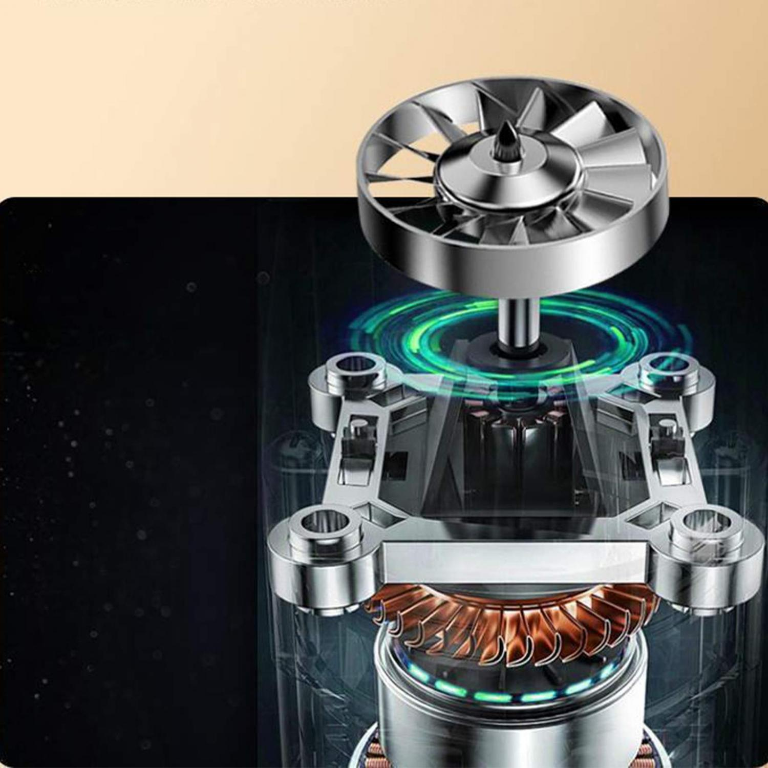 Ein metallischer Motor mit Lüfter und grünem Lichtkreis.