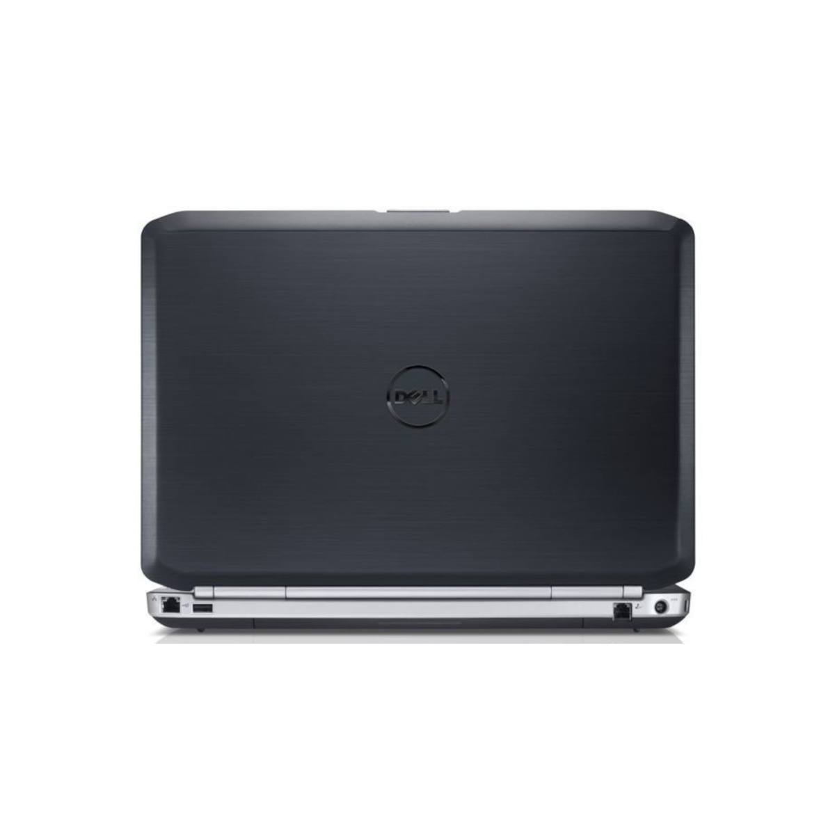 Geschlossener schwarzer Dell Laptop mit silbernfarbenem Rand und Logo.