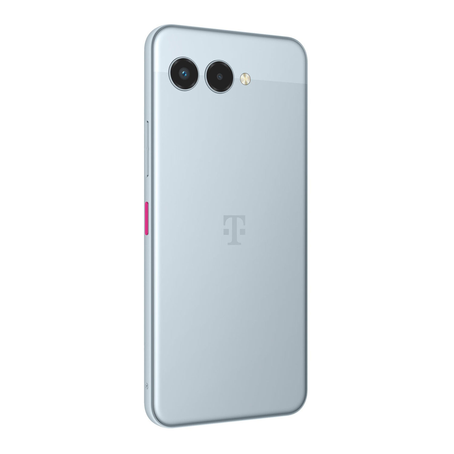 Uno smartphone azzurro con due fotocamere e logo T-Mobile sul retro.