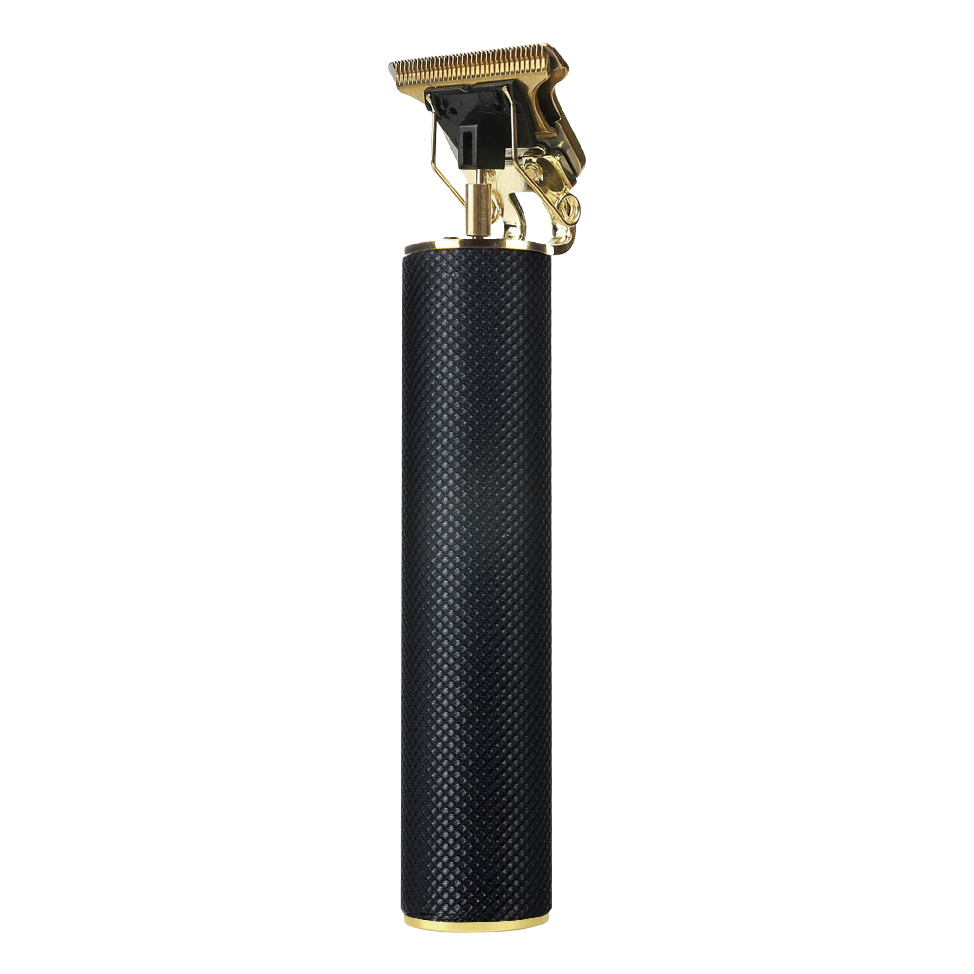 A black hair clipper with gold blades and accents.
