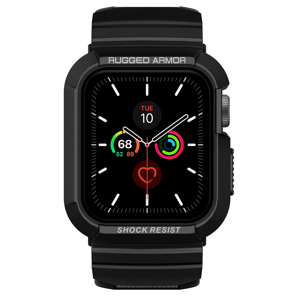 Czarny smartwatch z napisem „Rugged Armor” i „Shock Resist”.