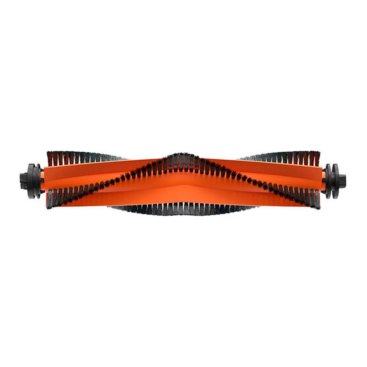 Eine orangefarbene Bürstenrolle mit schwarzen Borsten.