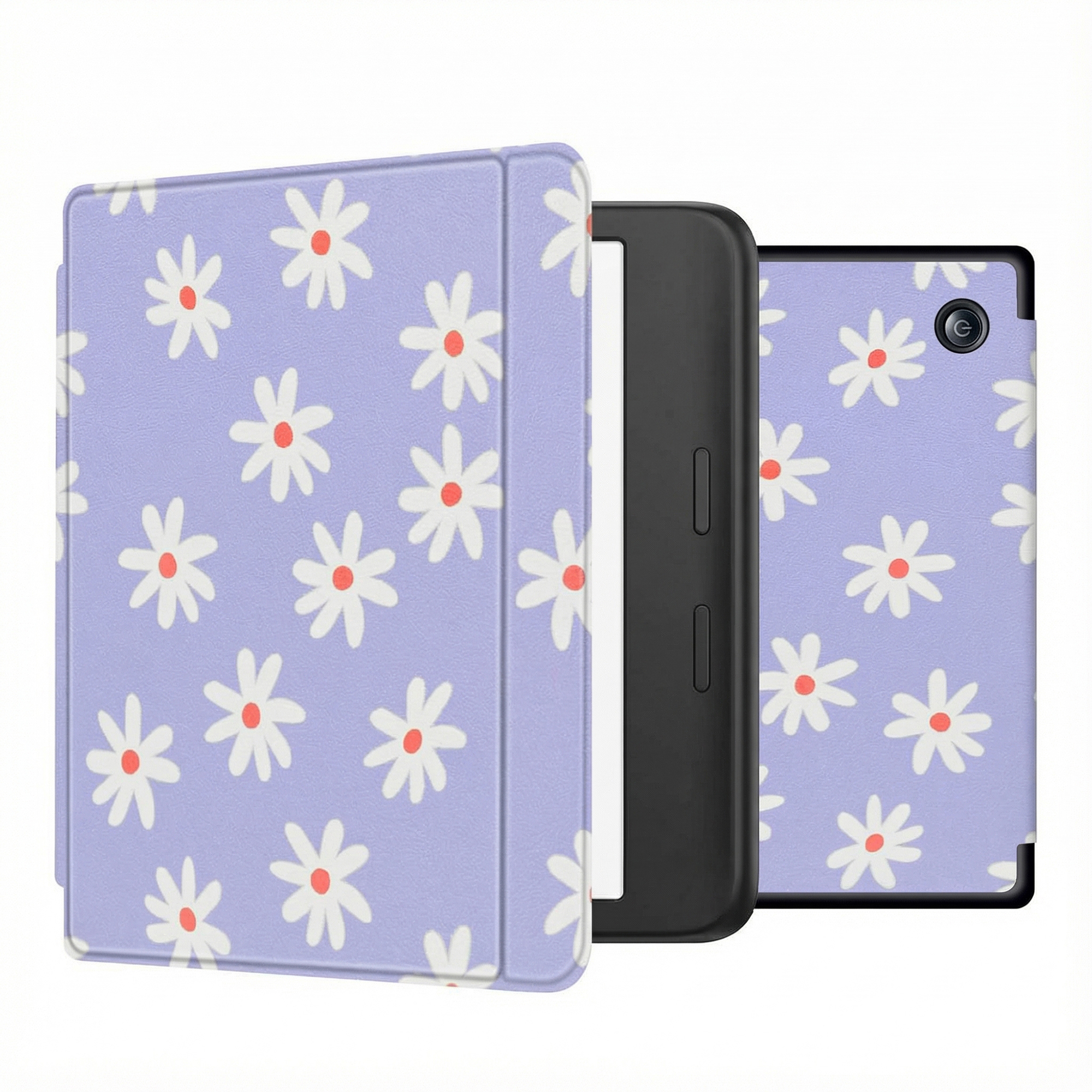 Une liseuse avec une housse à motif floral lavande.