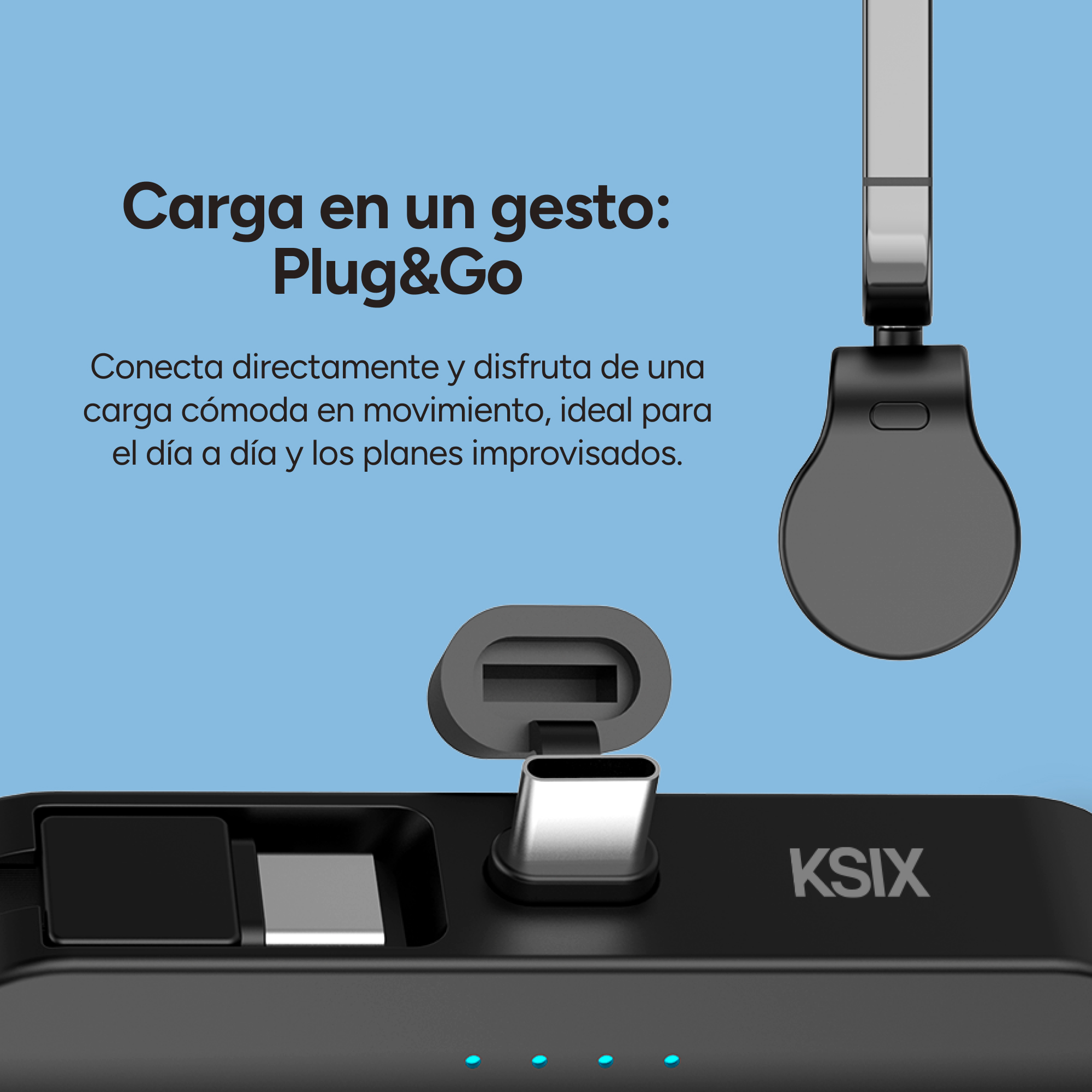 Un cargador negro con puertos USB-C y logo KSIX.