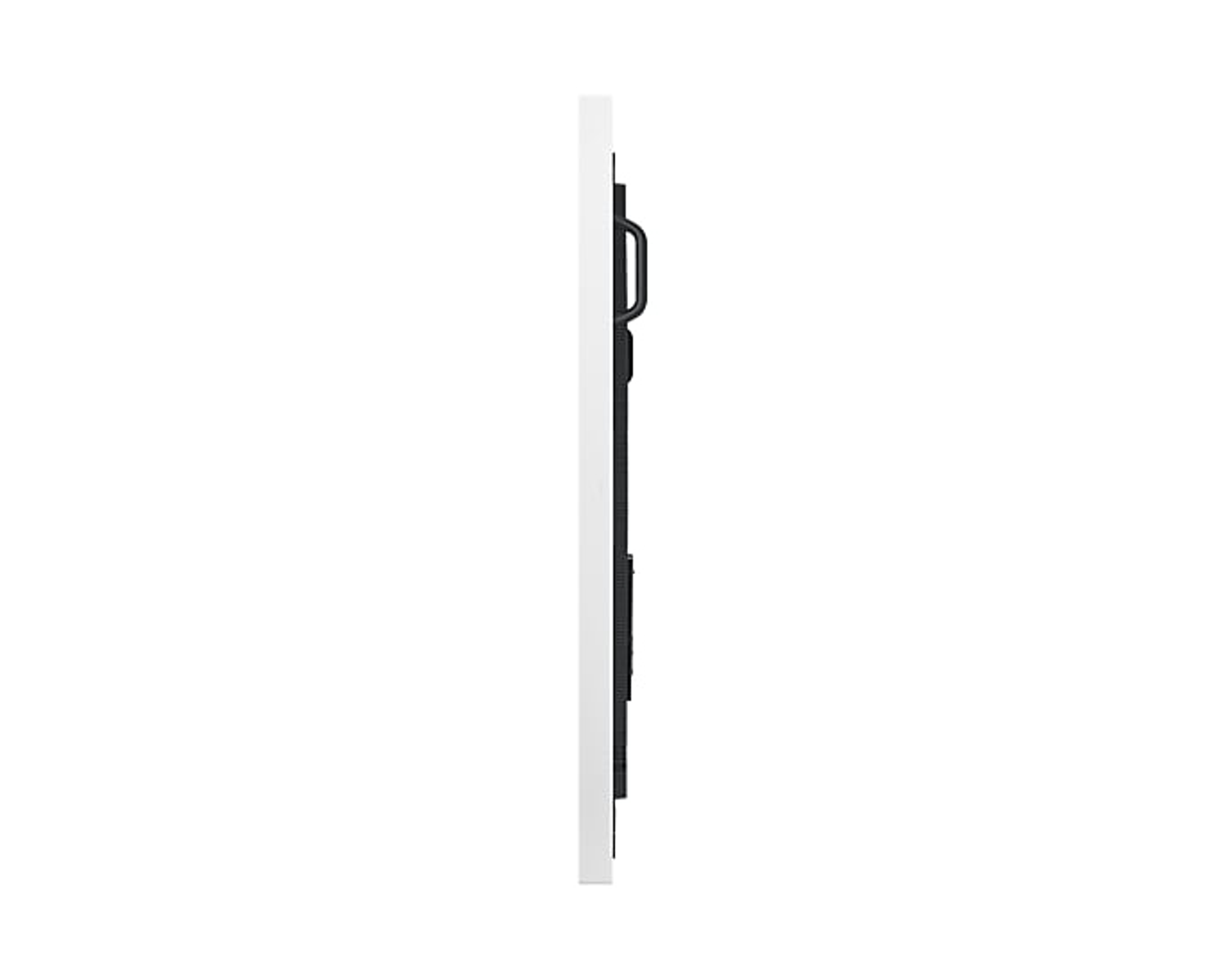 Side view of a slim white device with a black handle and ports.