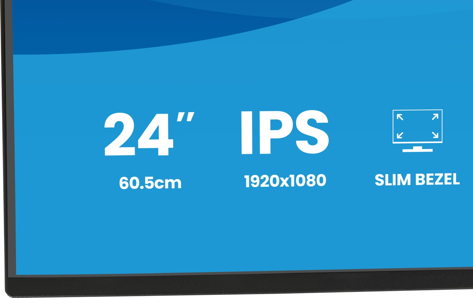 Monitor IPS 24 cale, rozdzielczość 1920x1080, wąska ramka.