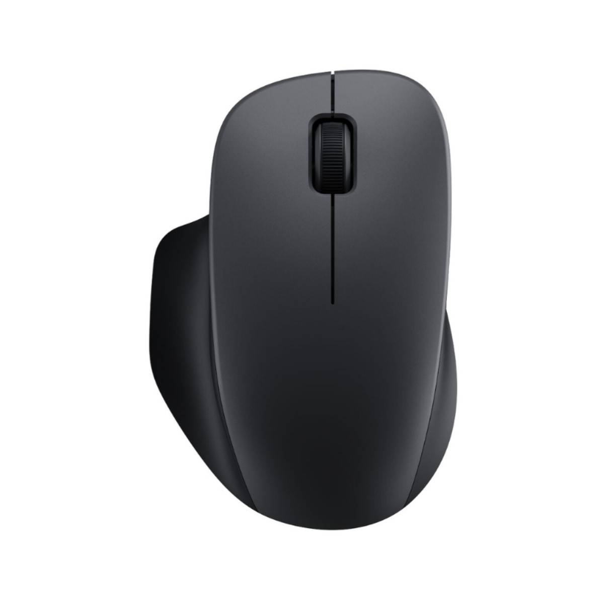 Un mouse grigio per computer con rotella di scorrimento, su sfondo bianco.