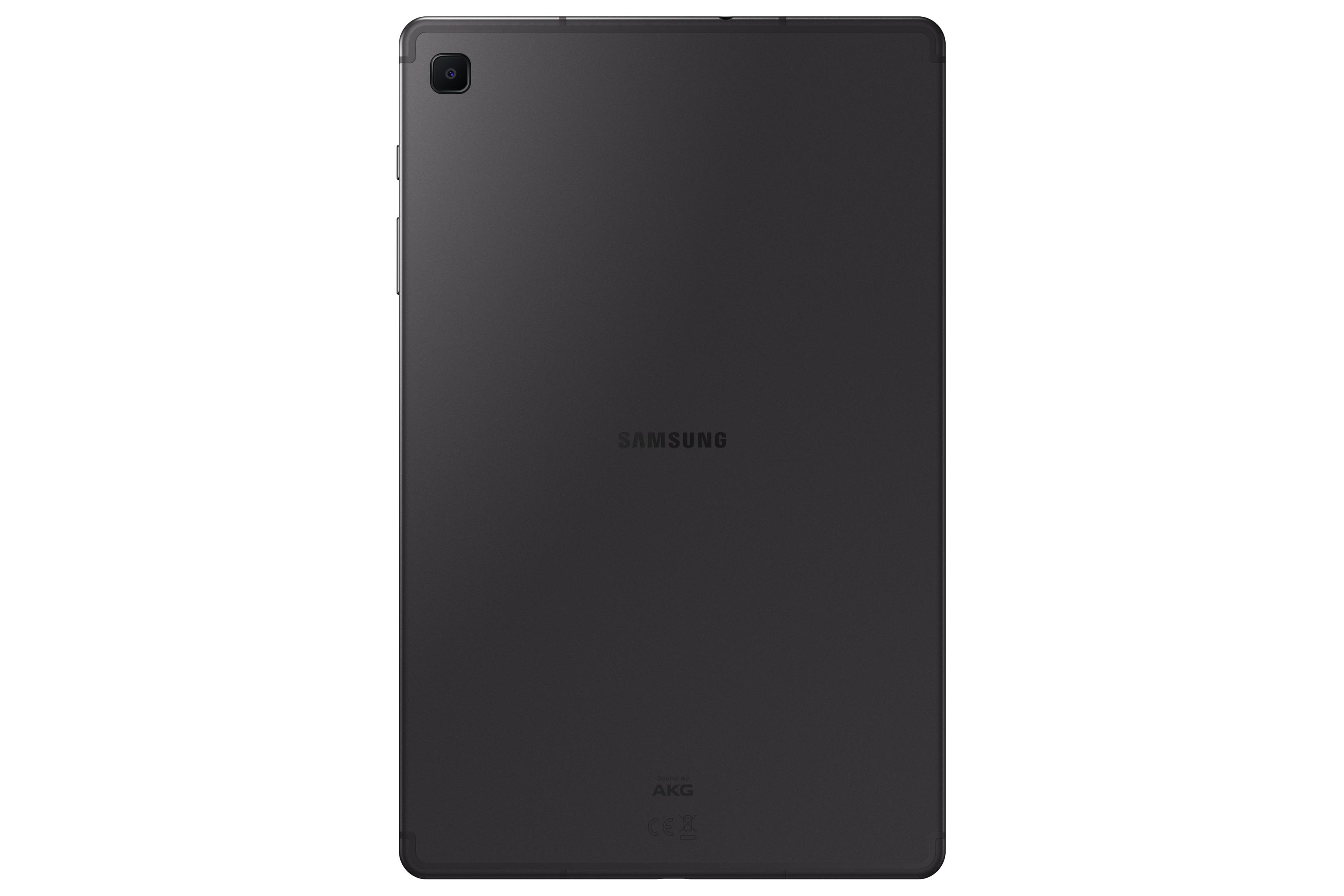 Sol üstte kamera lensi ve AKG logosu bulunan koyu renk Samsung tablet.