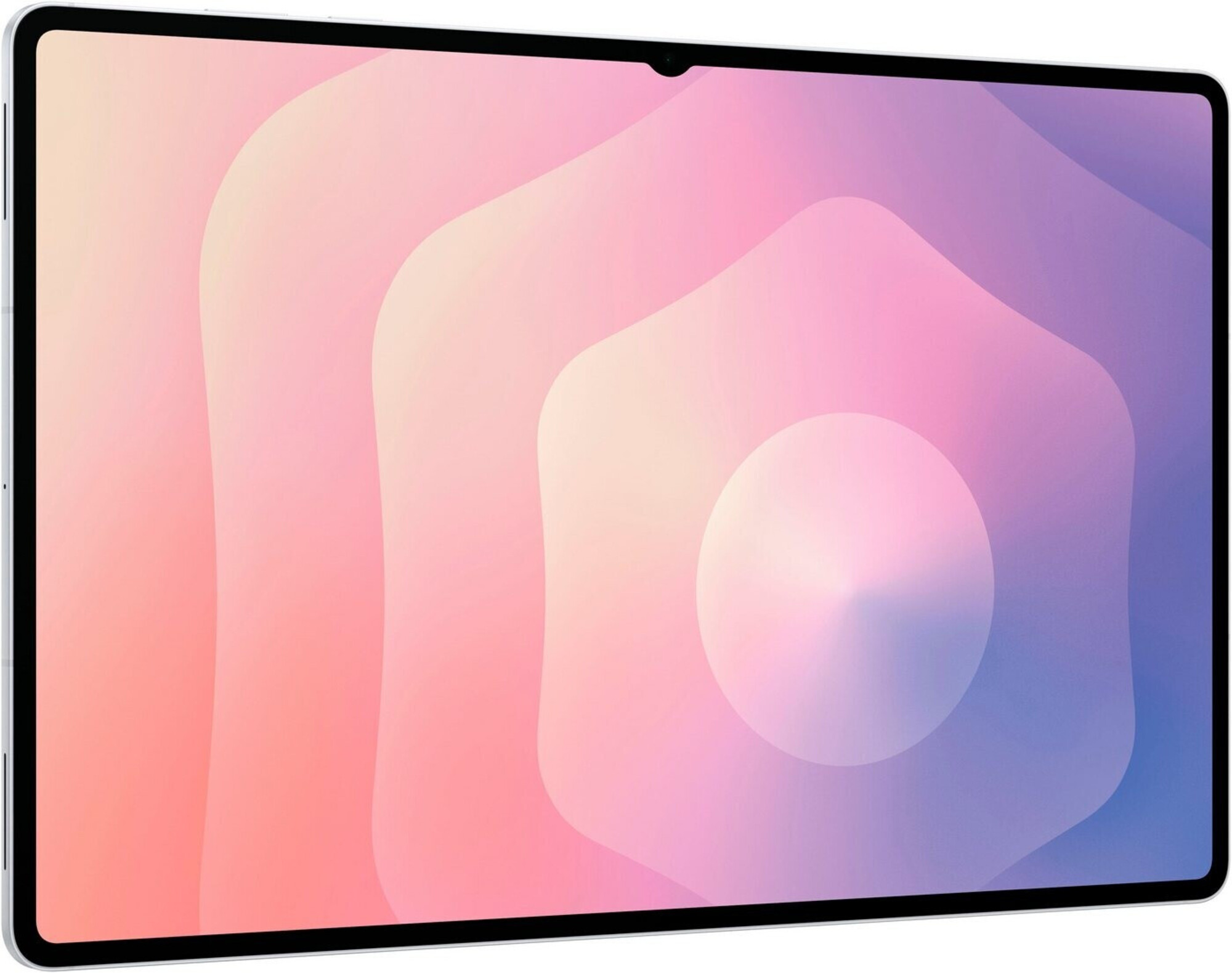 Un tablet con uno sfondo astratto e colorato in sfumature di rosa e blu.