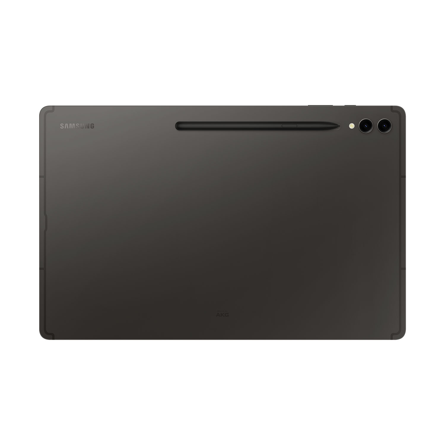 Dunkelgraues Samsung Tablet mit Stift und Kameras auf der Rückseite.