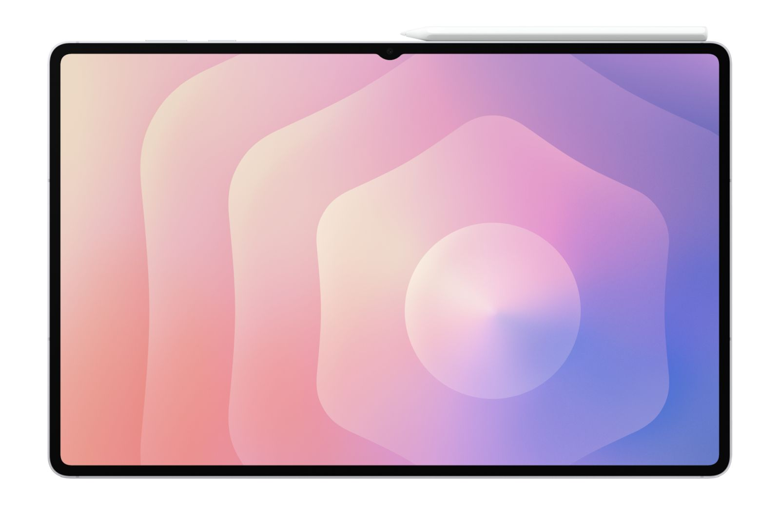 Een tablet met een styluspen, met een abstracte gradiëntachtergrond in pastelkleuren.