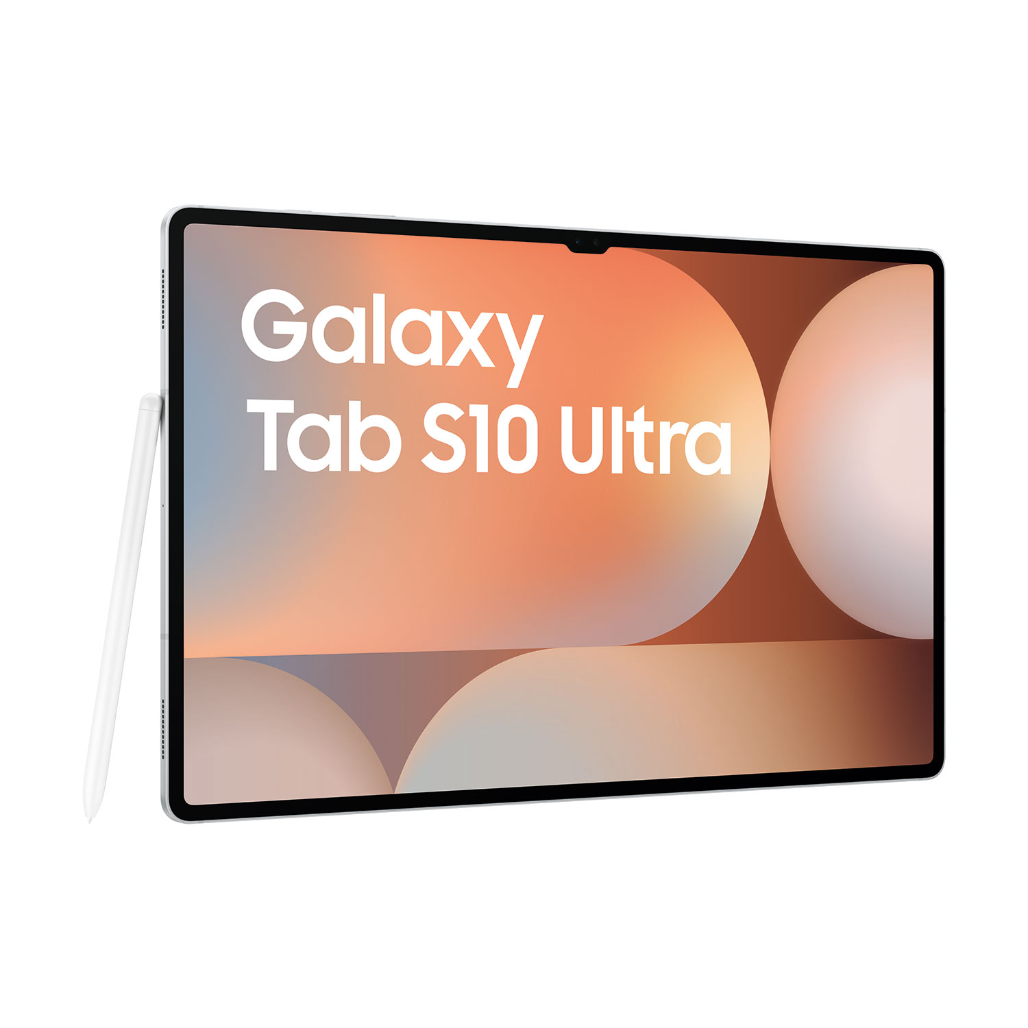 Ein silbernes Tablet mit einem weißen Stift daneben. Der Bildschirm zeigt 'Galaxy Tab S10 Ultra'.