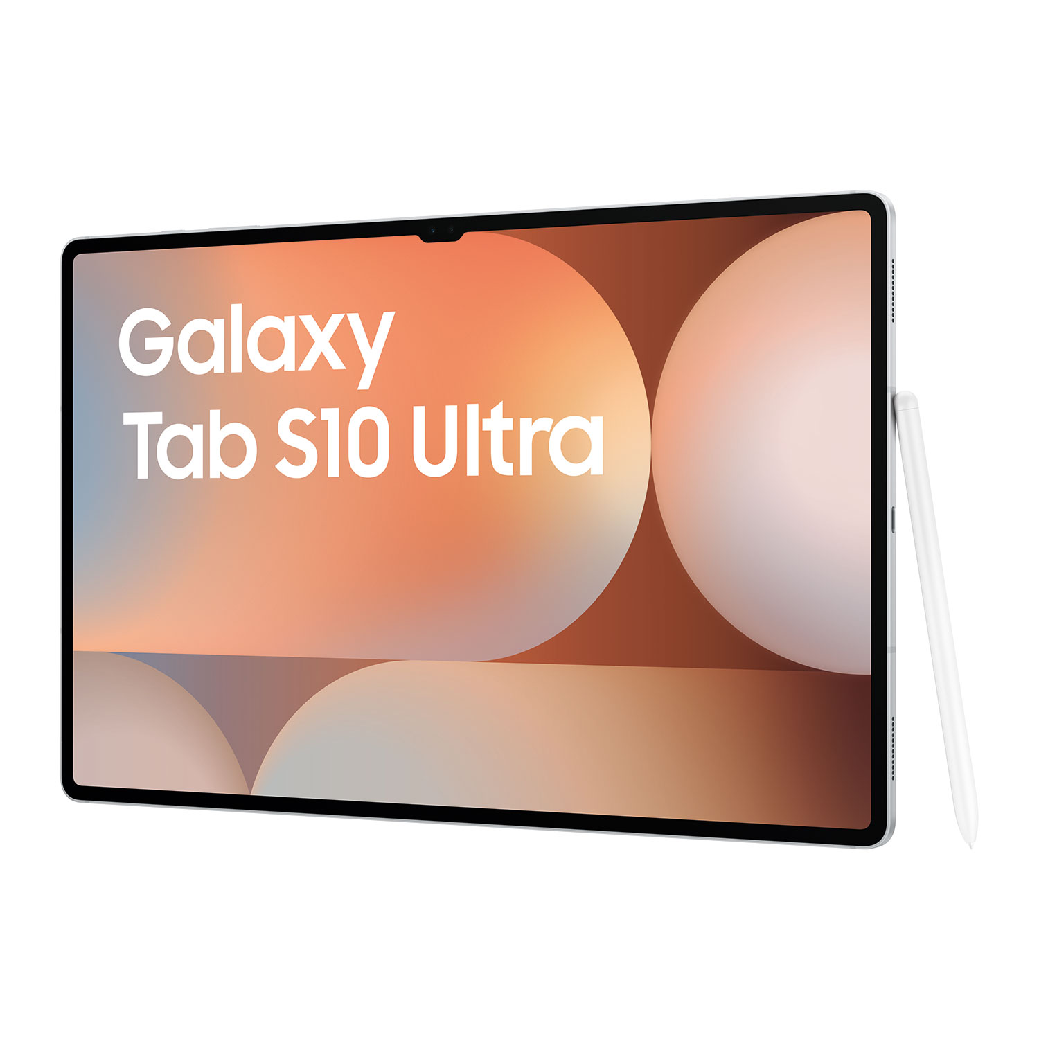 Ein silbernes Tablet mit "Galaxy Tab S10 Ultra" Schriftzug und Stift.