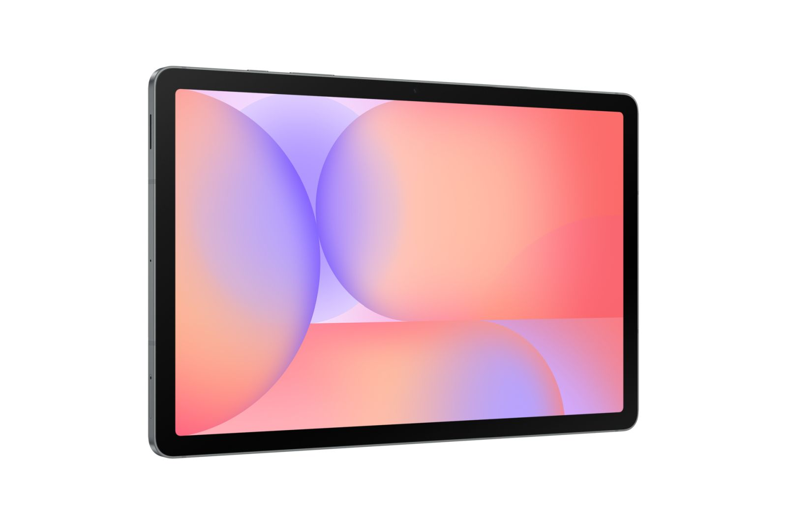 Una tableta que muestra un fondo abstracto de círculos azules y naranjas.