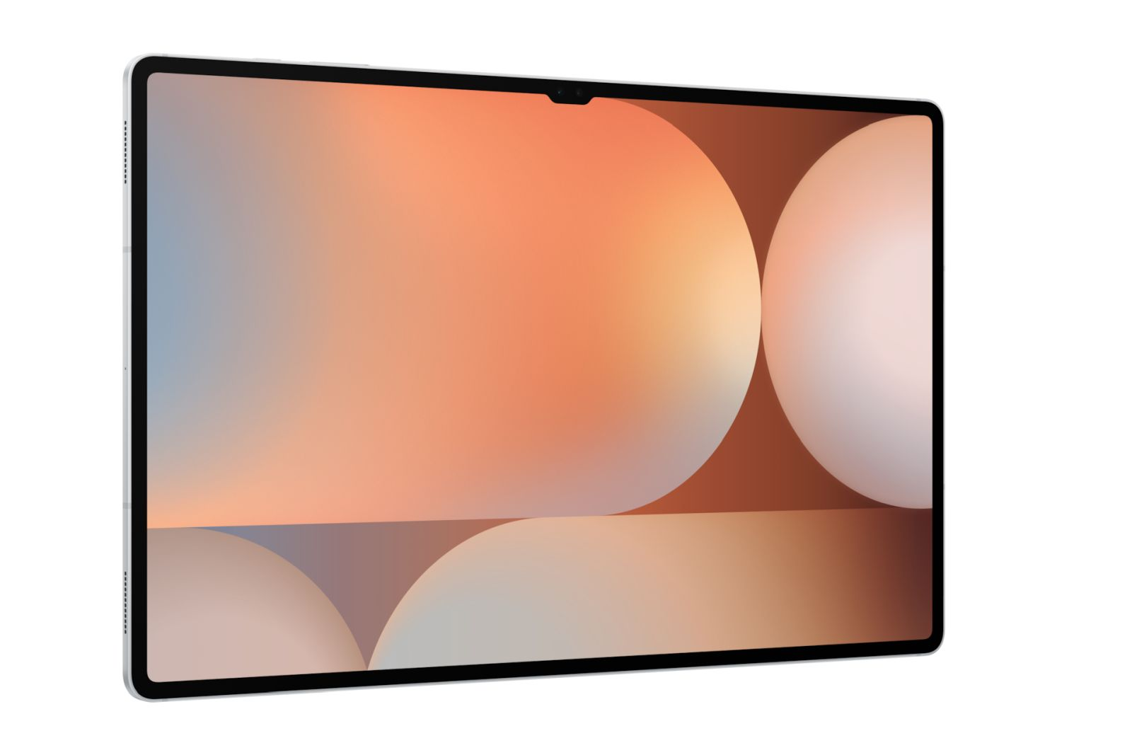 Srebrny tablet z abstrakcyjnym tłem kół.