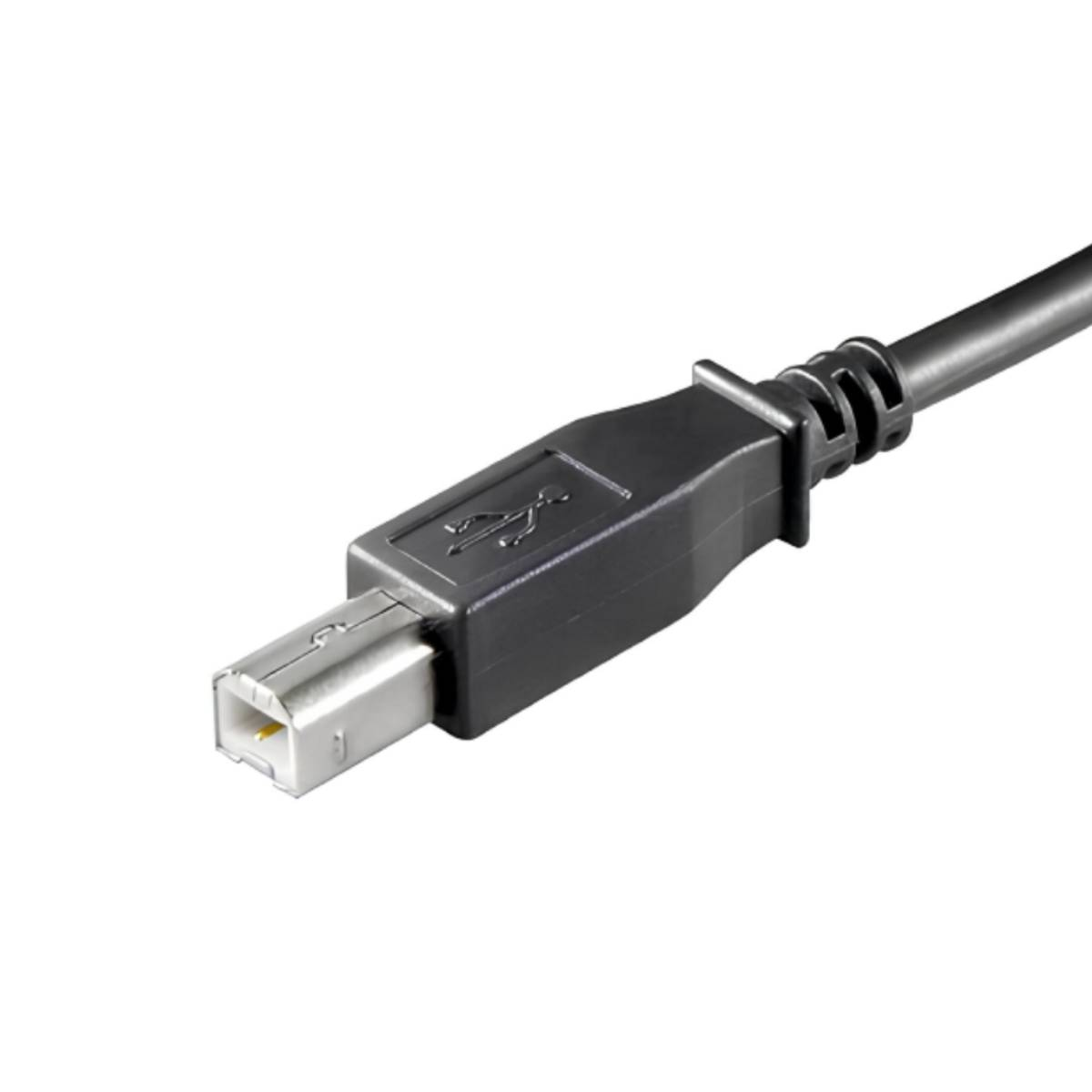 Ein schwarzes USB-Kabel mit einem rechteckigen Stecker.