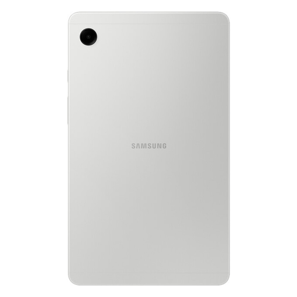 Retro bianco di un tablet Samsung con obiettivo fotocamera nero in alto a sinistra.