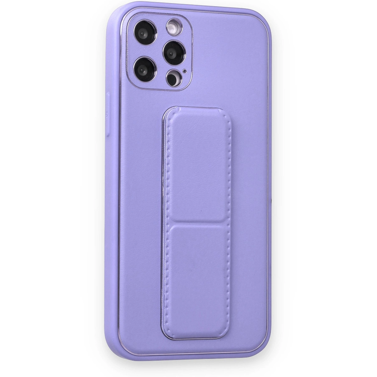 Entegre tutma yeri ve kamera kesimli mor telefon kılıfı.