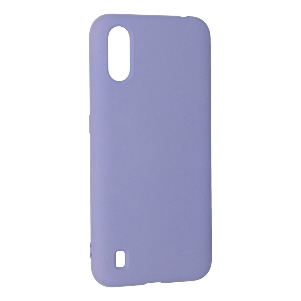 Kamera ve şarj portu için kesikleri olan mor bir telefon kılıfı.