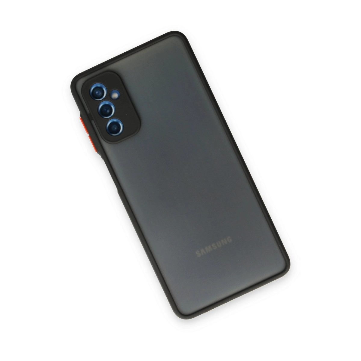 Siyah çerçeveli ve kamera adalı koyu gri Samsung telefon.