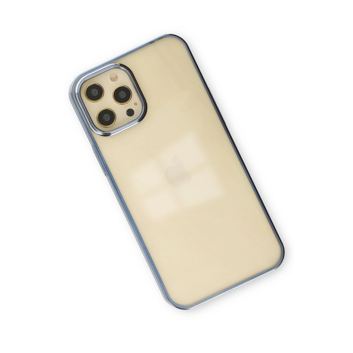 Üçlü kamera ve gümüş kenarlıklı altın iPhone arka yüzü.