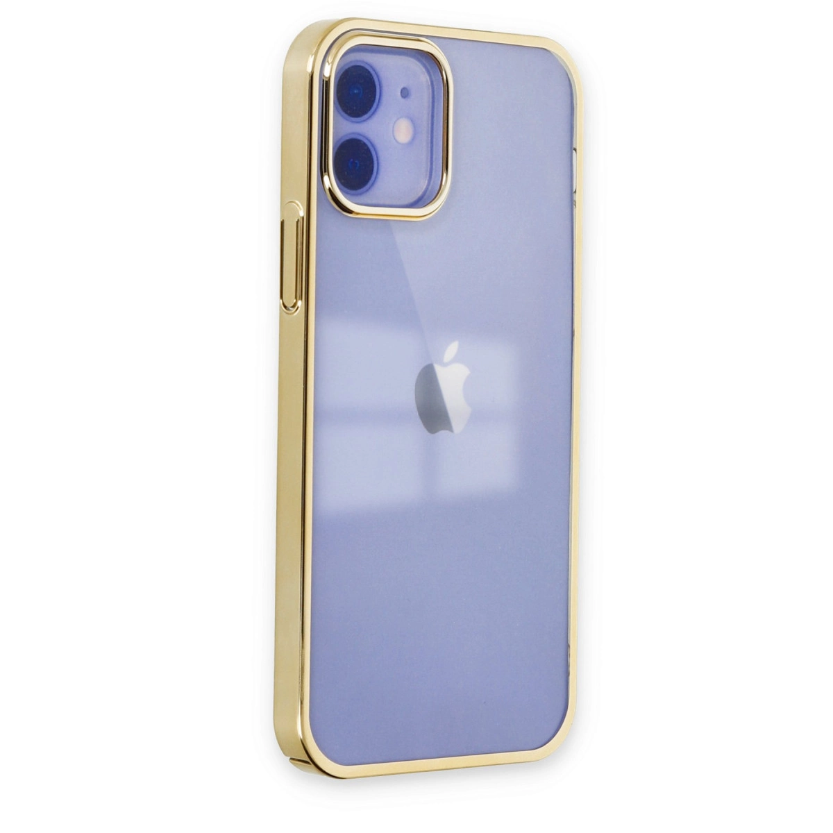 Altın kasalı, iki kameralı mor iPhone.