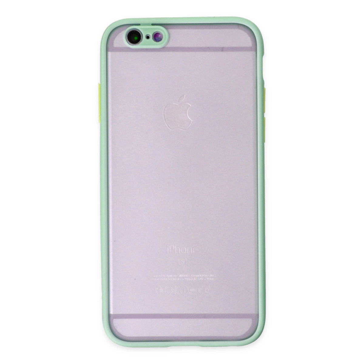 Yarı saydam mor iPhone 6s üzerinde nane yeşili kılıf.
