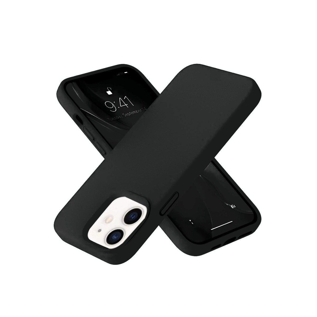 İki siyah telefon kılıfı üst üste binmiş, biri ekranını gösteriyor.
