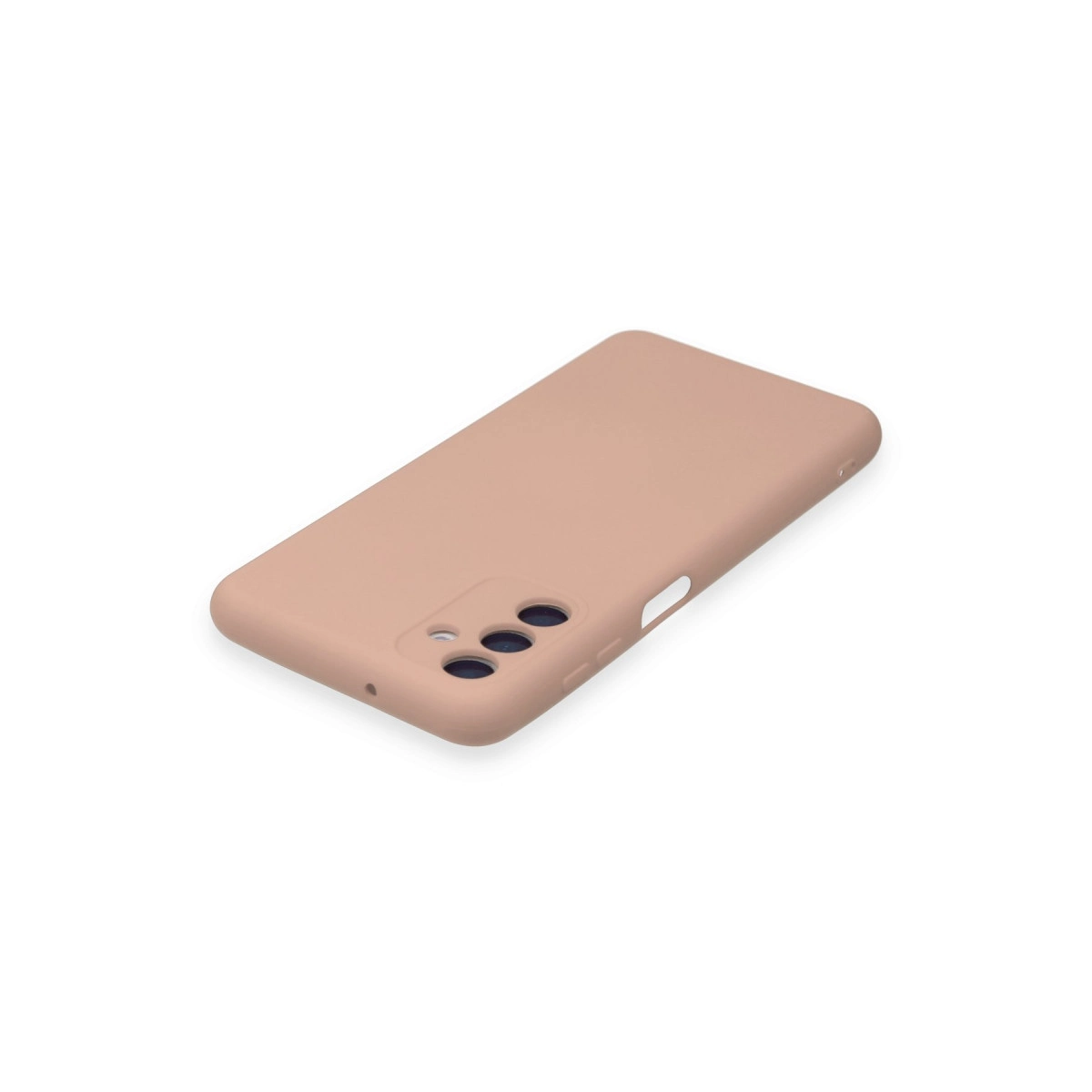 Üç kamera lensi kesikli pembe telefon kılıfı.