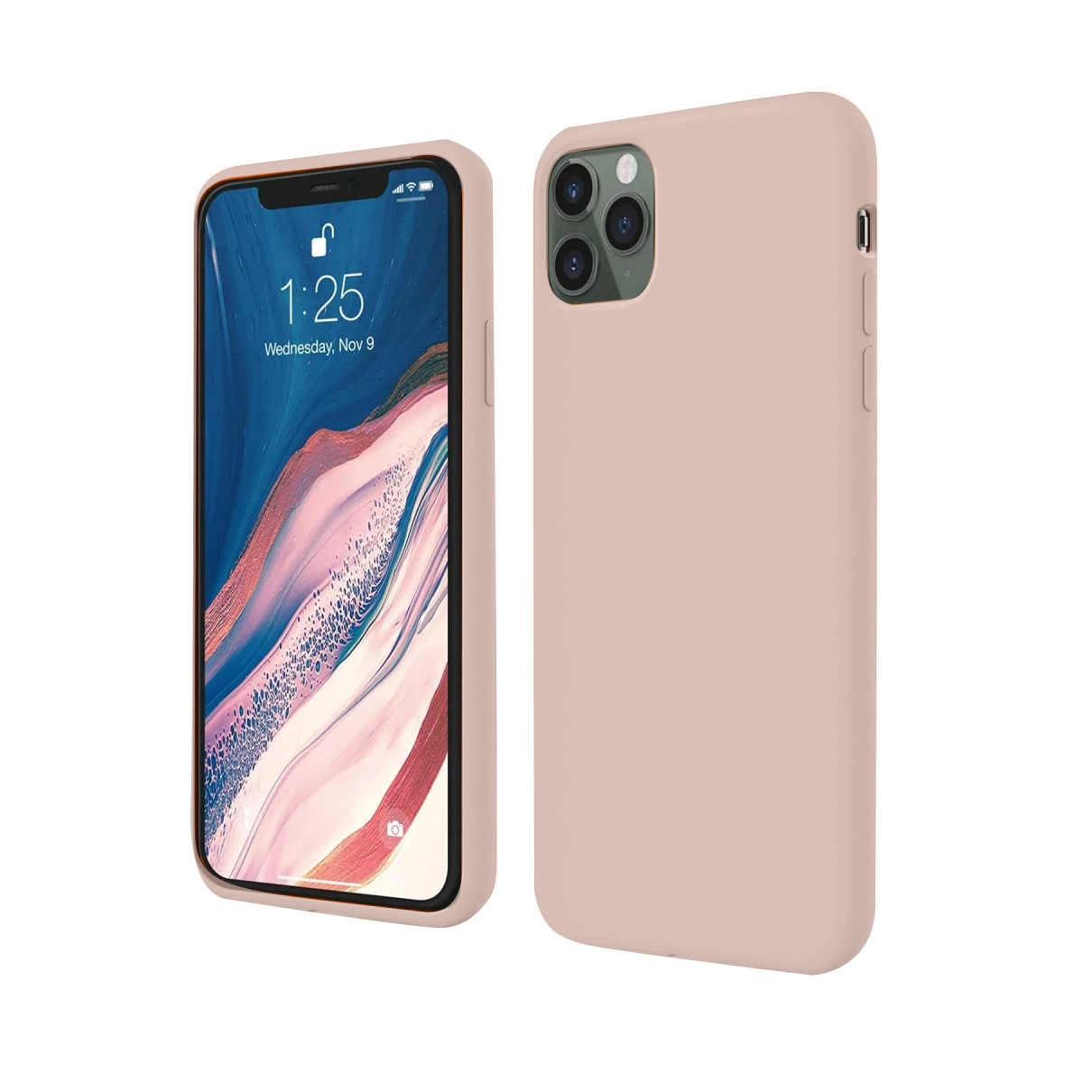 Pembe renkli iPhone kılıfı, önden ve arkadan görünümü.