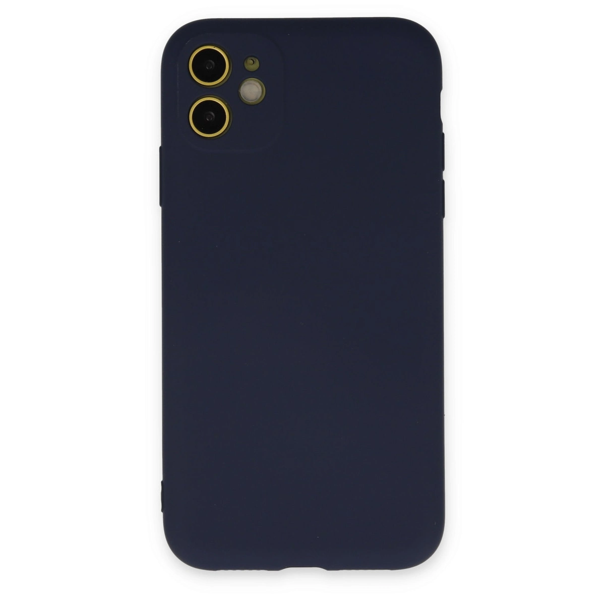 İki kameralı, altın halkalı lacivert telefon kılıfı.