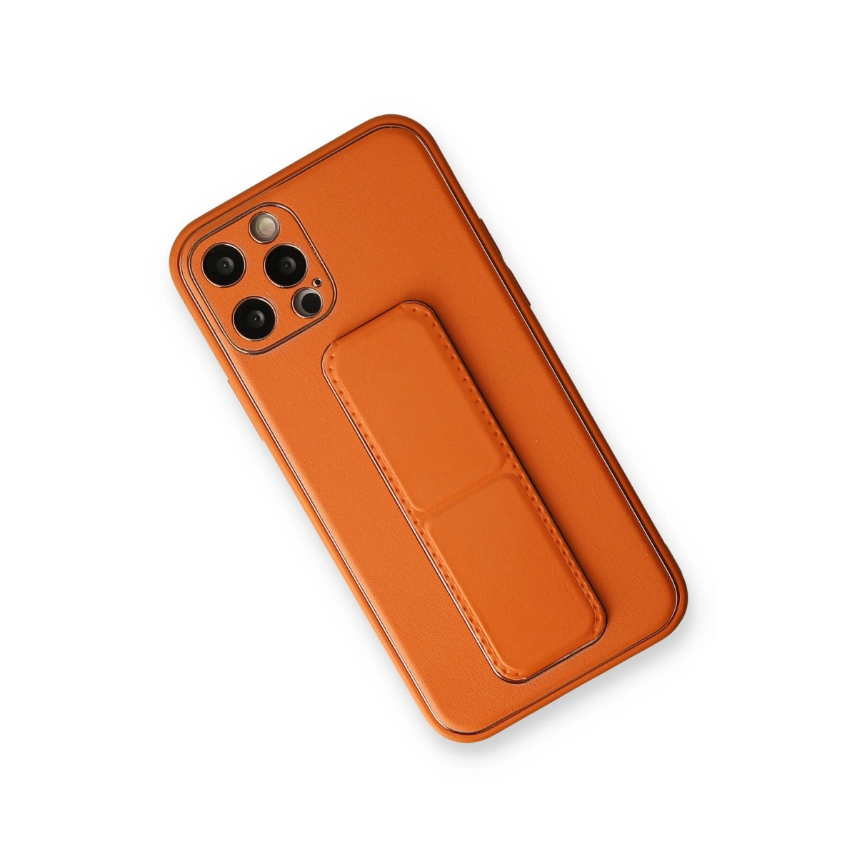 Turuncu telefon kılıfı, kamera kesimi ve tutma yeri.