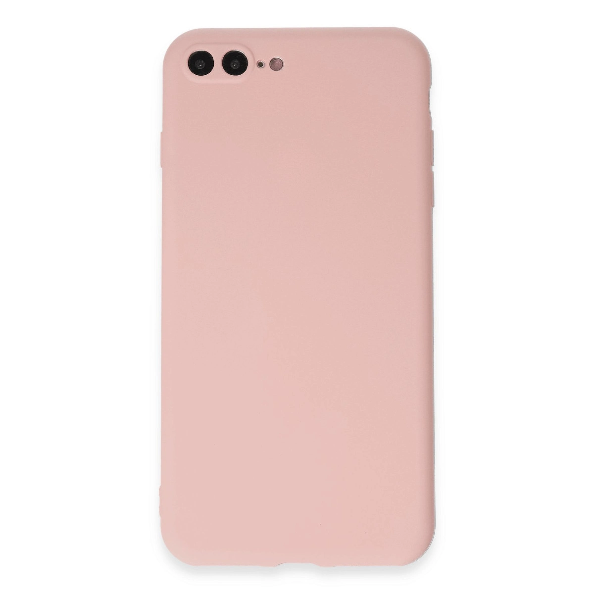 Sol üstte iki kamera lensi ve flaşa sahip pembe telefon kılıfı.